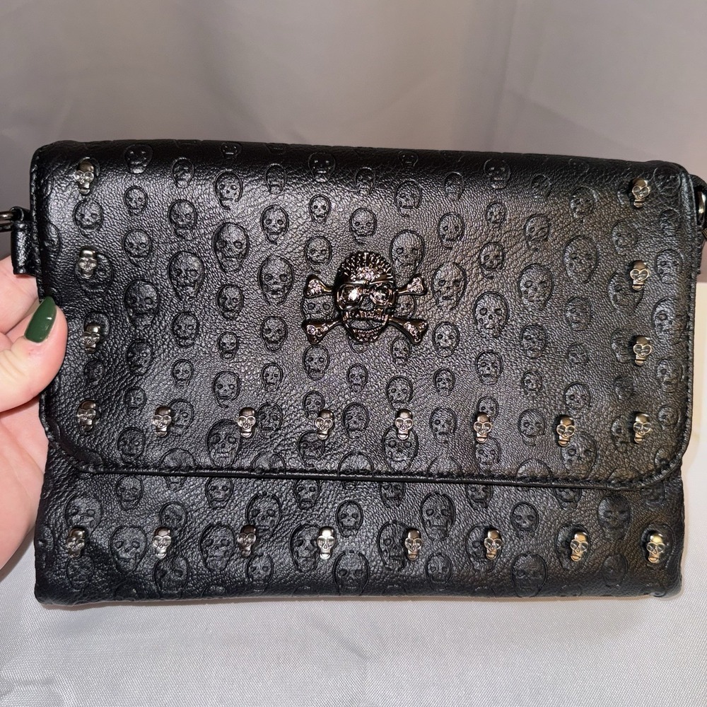 Unbranded Goth Punk Black Skull Emo Top Flap Clutch Bag Purse